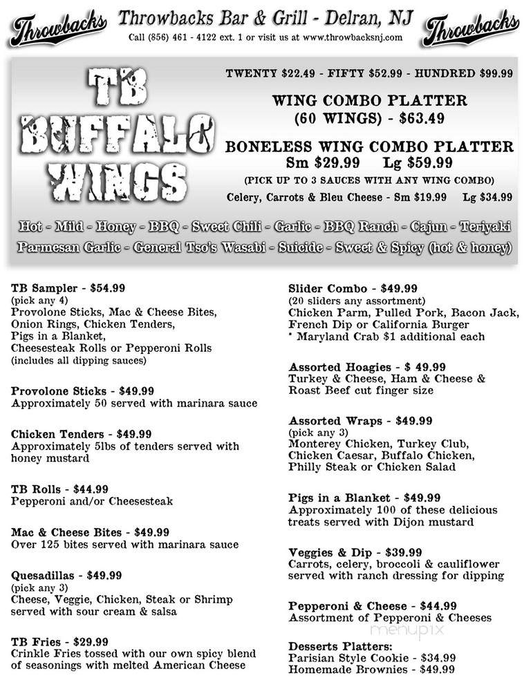 Throwback's Bar Grill - Delran, NJ menu_pic