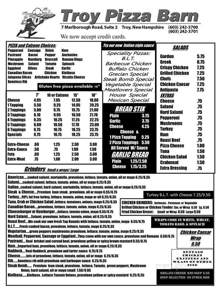 Troy Pizza Chef - Troy, NH menu_pic