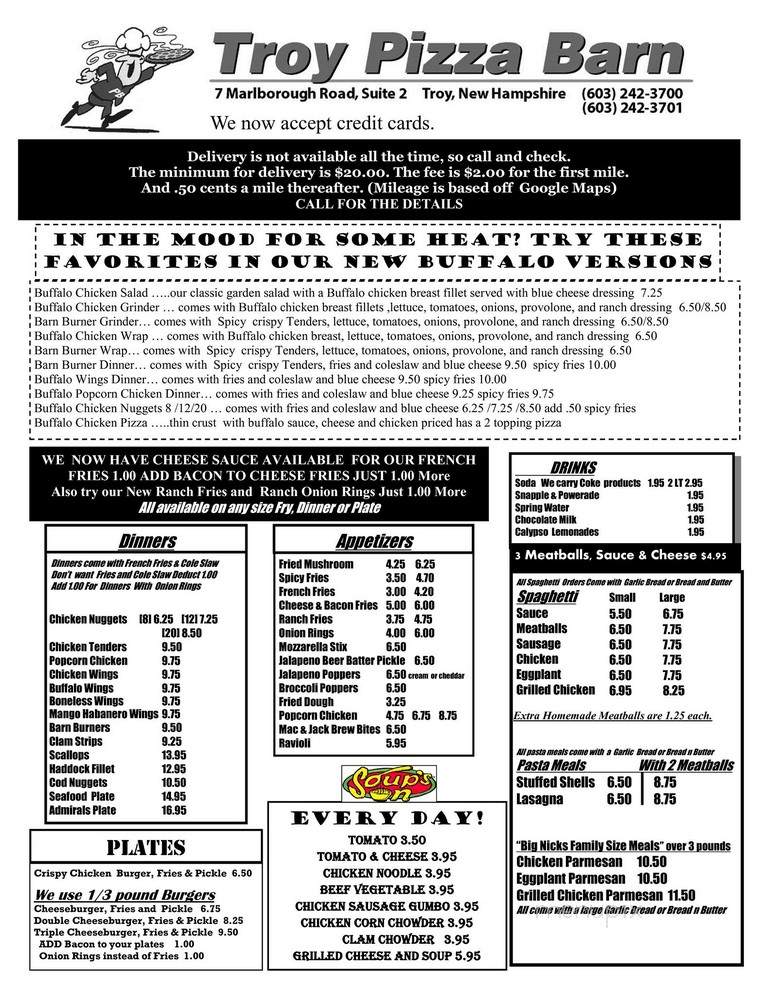Troy Pizza Chef - Troy, NH menu_pic