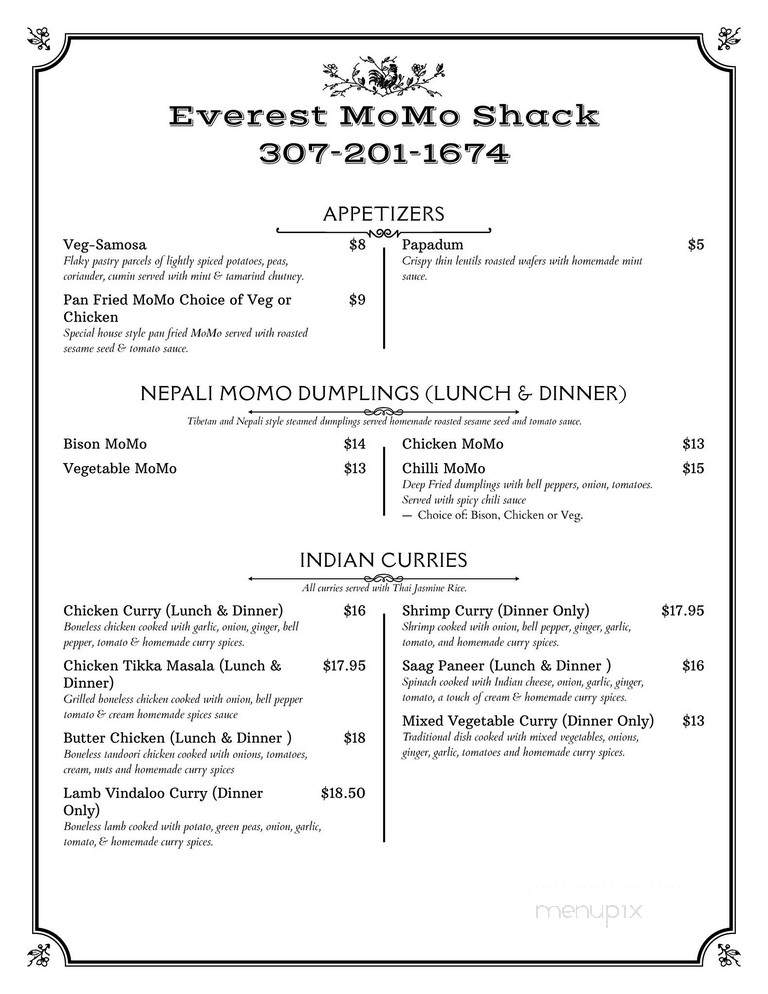 Everest Momo Shack - Jackson, WY menu_pic