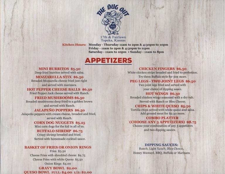 The Dugout - Topeka, KS menu_pic