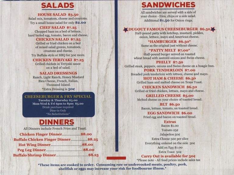The Dugout - Topeka, KS menu_pic