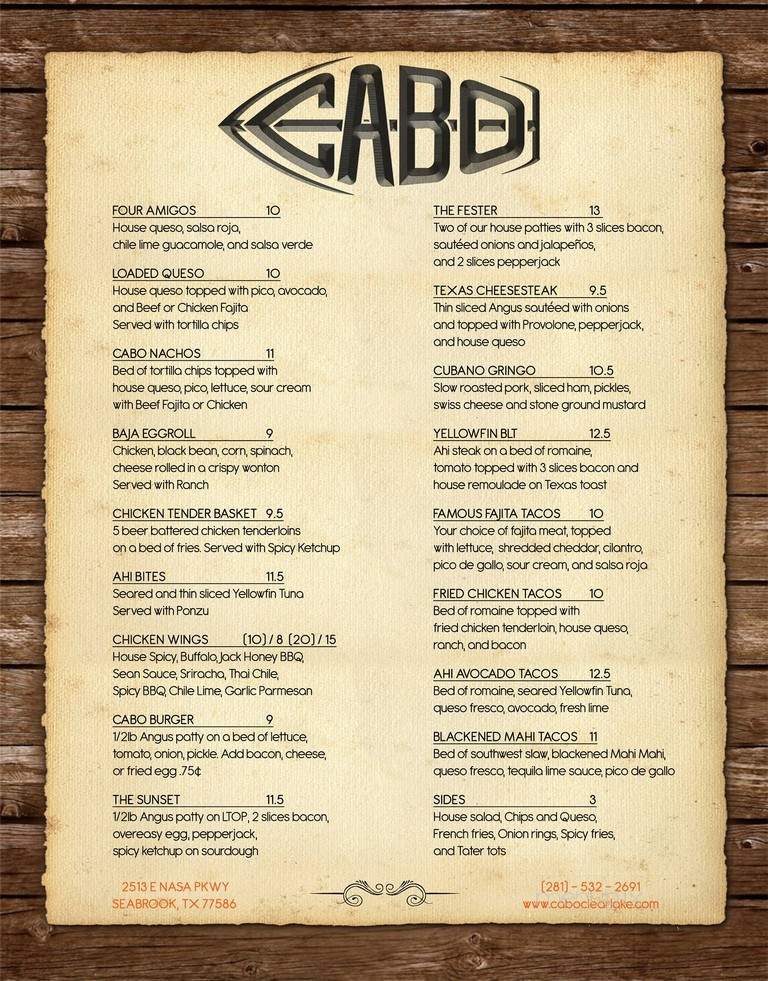 Cabo - Seabrook, TX menu_pic