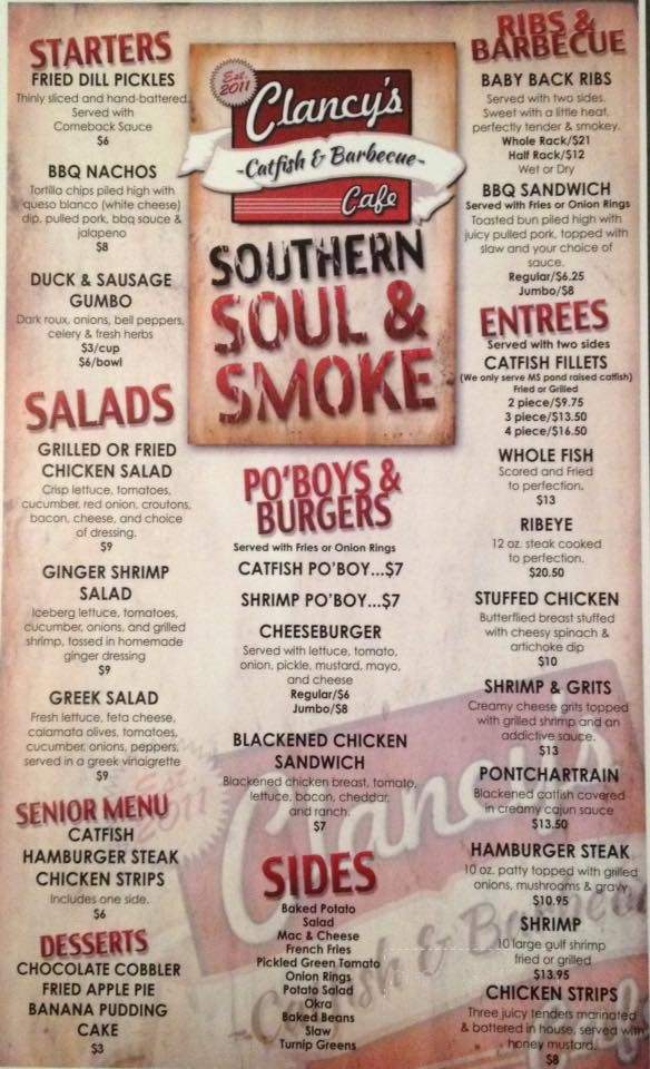 Clancy's Cafe - Olive Branch, MS menu_pic