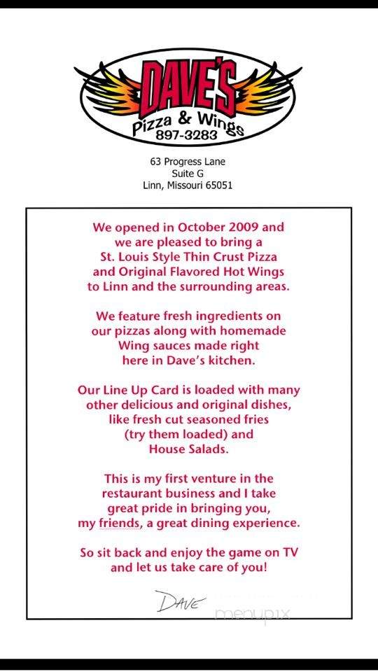 Dave's Pizza and Wings - Linn, MO menu_pic