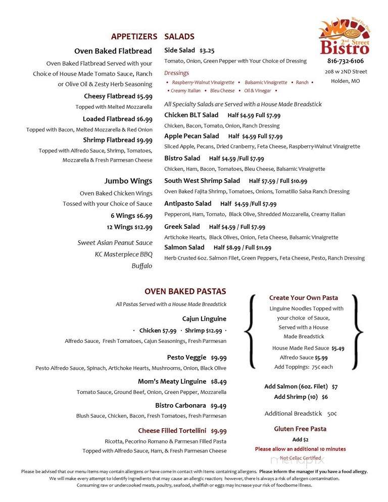 2nd Street Bisro - Holden, MO menu_pic