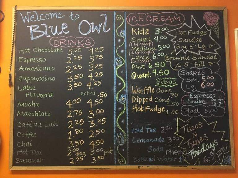 Blue Owl Books Coffee House Ice Cream Parlour - Nederland, CO menu_pic