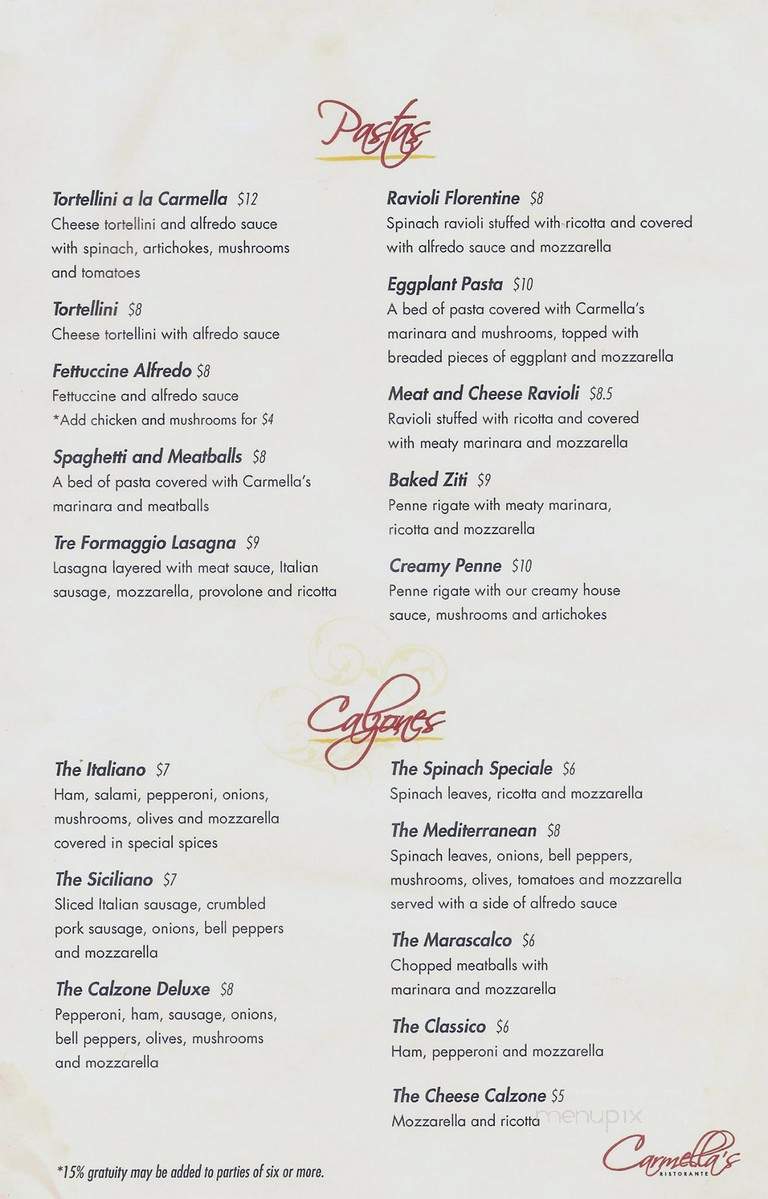 Carmellas - Grenada, MS menu_pic