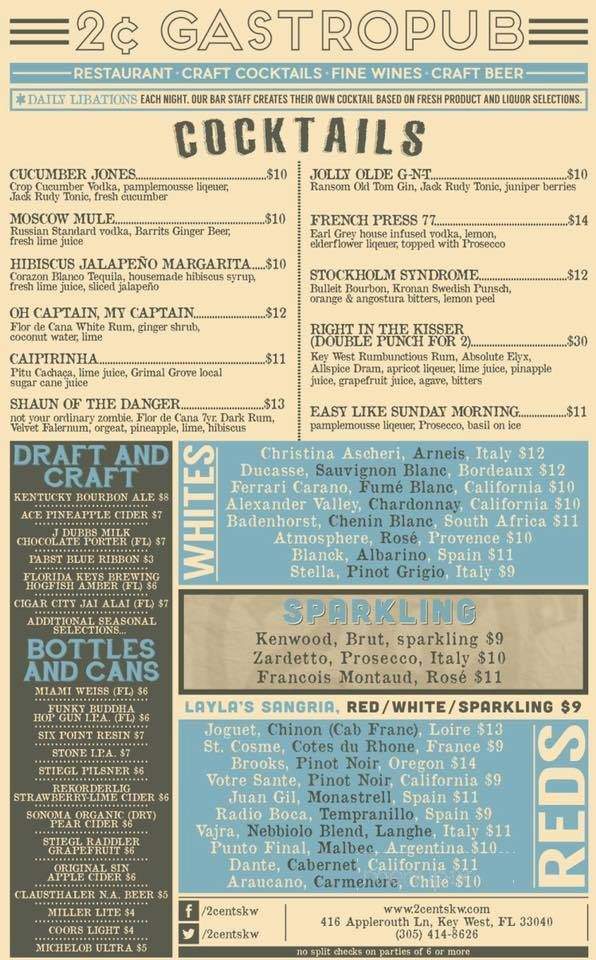 2cents - Key West, FL menu_pic