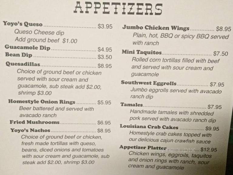 Yoyo's Mexican Restaurant Bar Grill - Bogalusa, LA menu_pic