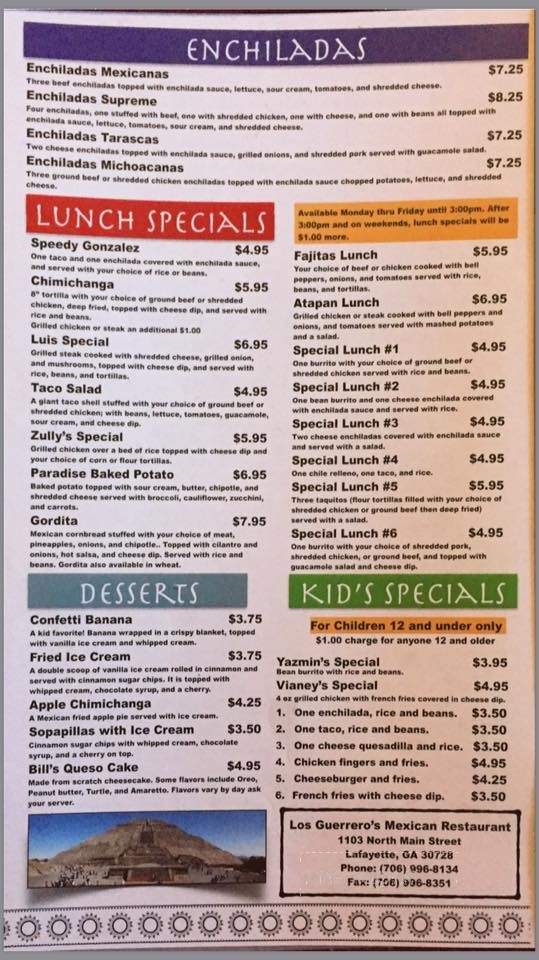Los Guerrero's Mexican Restaurant - La Fayette, GA menu_pic