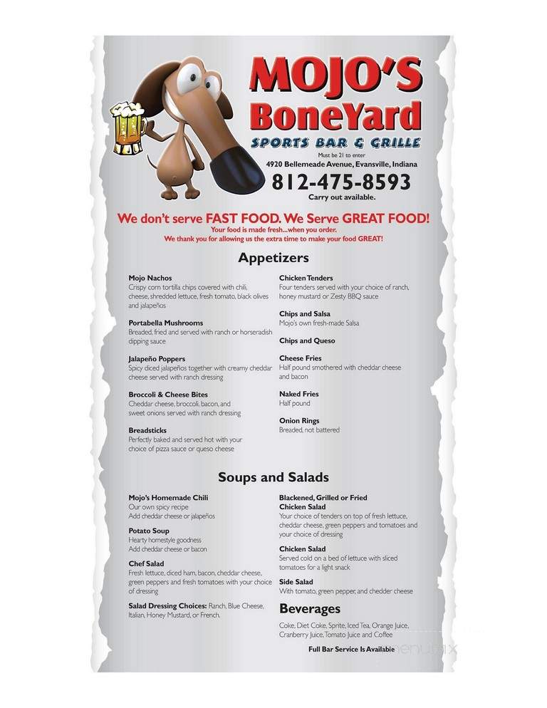 Mojo's BoneYard Sports Bar Grille - Evansville, IN menu_pic