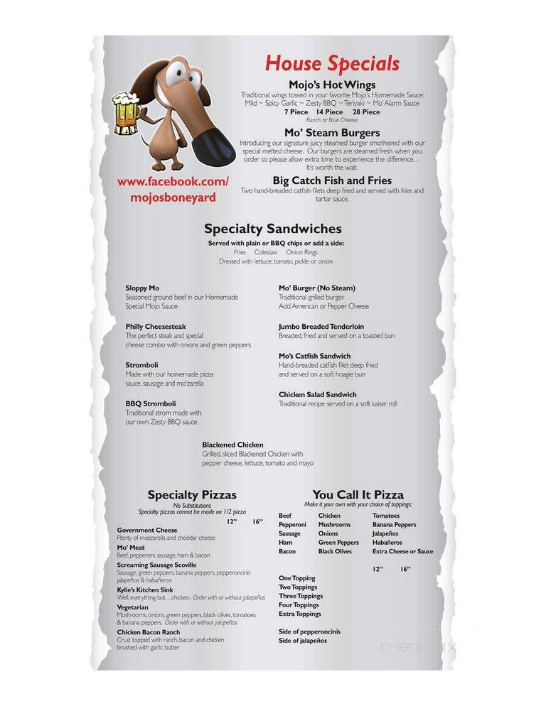 Mojo's BoneYard Sports Bar Grille - Evansville, IN menu_pic