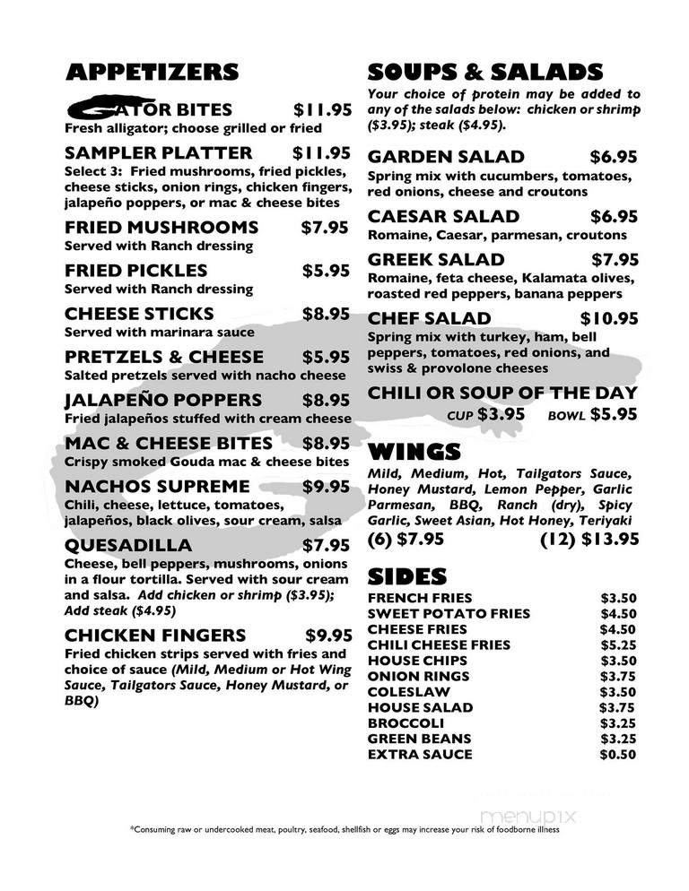 Tailgators Bar and Grille - Ridgeland, SC menu_pic