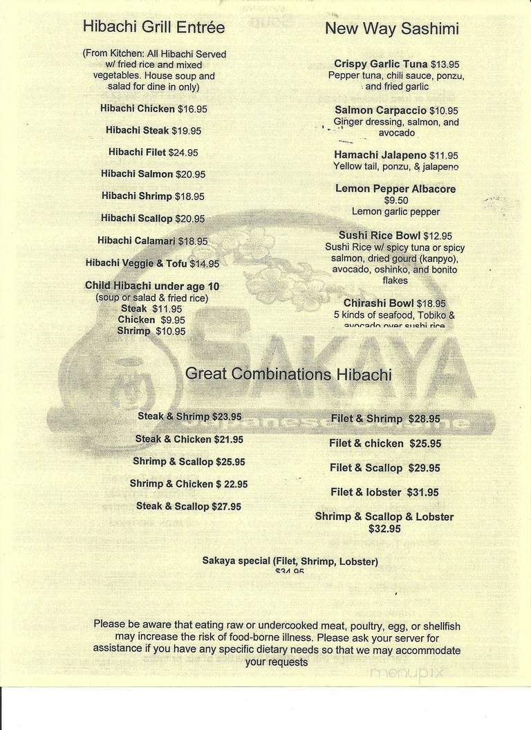 Sakaya Japanese Cuisine - Abbeville, LA menu_pic