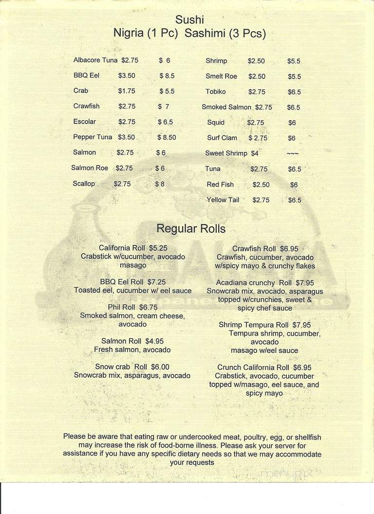 Sakaya Japanese Cuisine - Abbeville, LA menu_pic