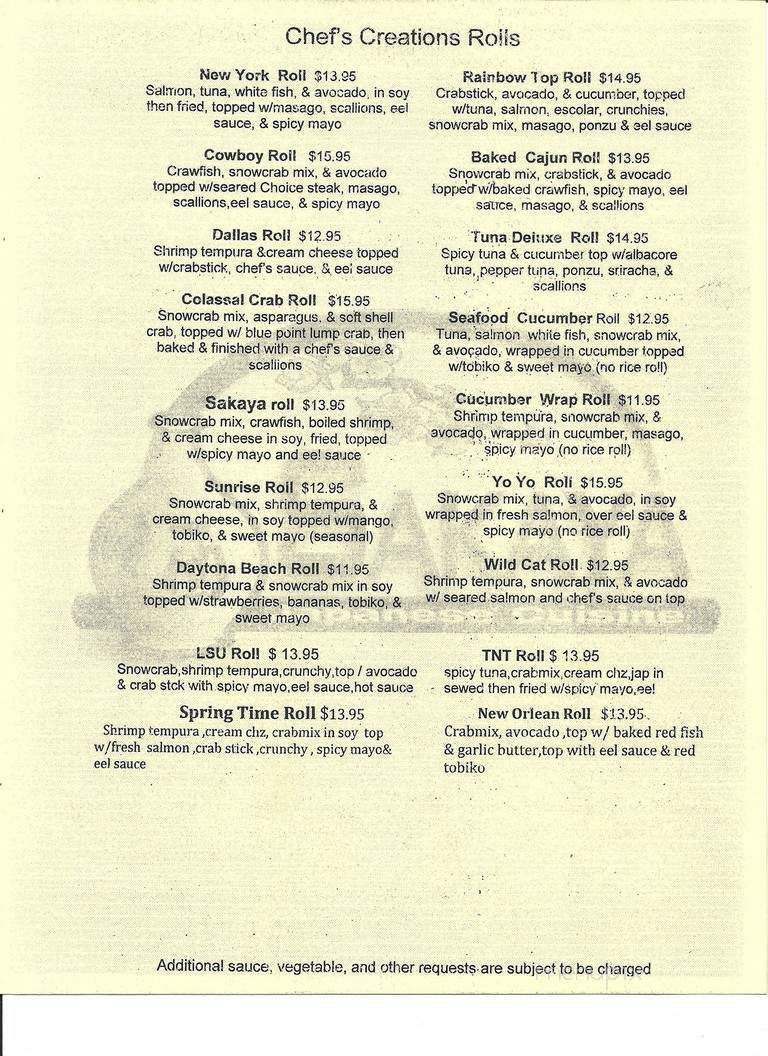 Sakaya Japanese Cuisine - Abbeville, LA menu_pic