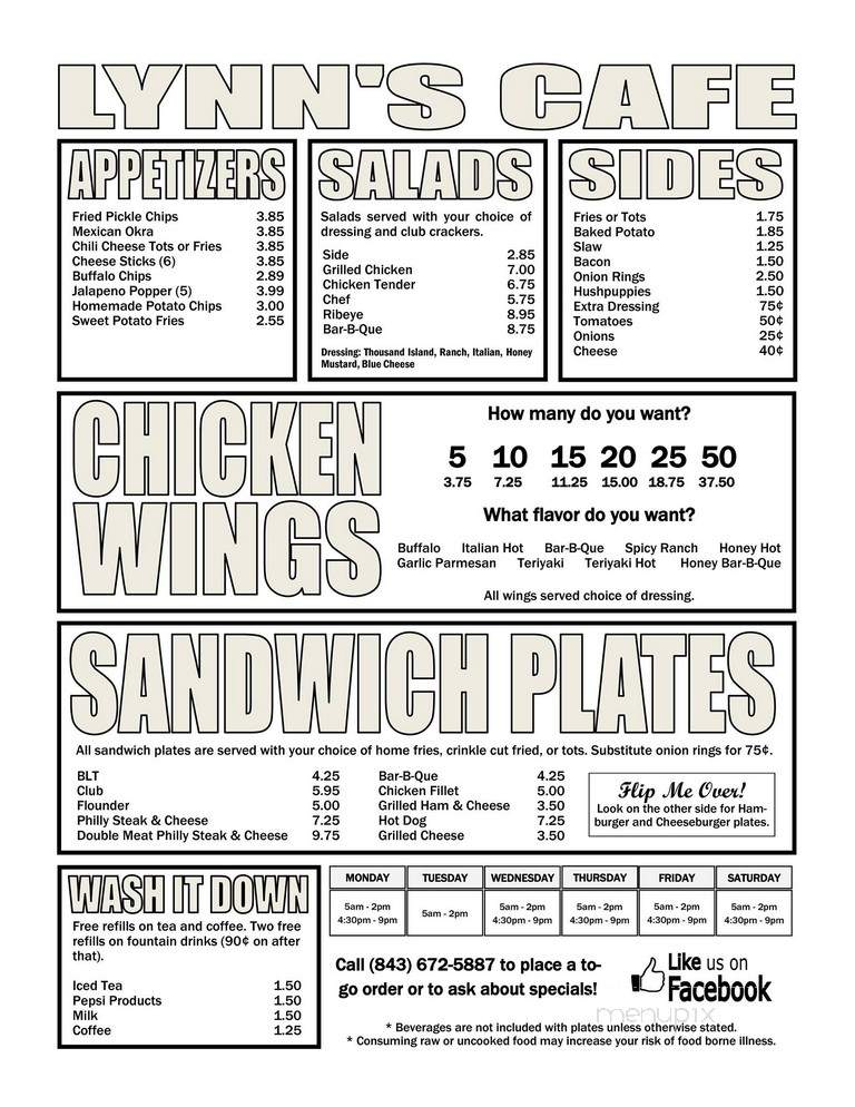 Lynn's Cafe - Pageland, SC menu_pic