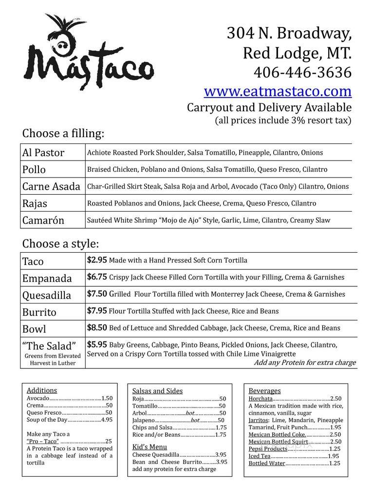 Mas Taco - Red Lodge, Mt menu_pic