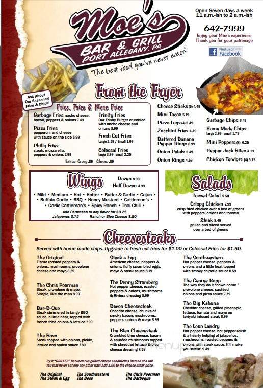 Moe's Bar Grill - Port Allegany, PA menu_pic