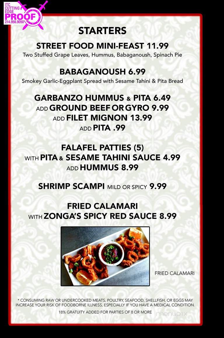 Zonga's - North Richland Hills, TX menu_pic