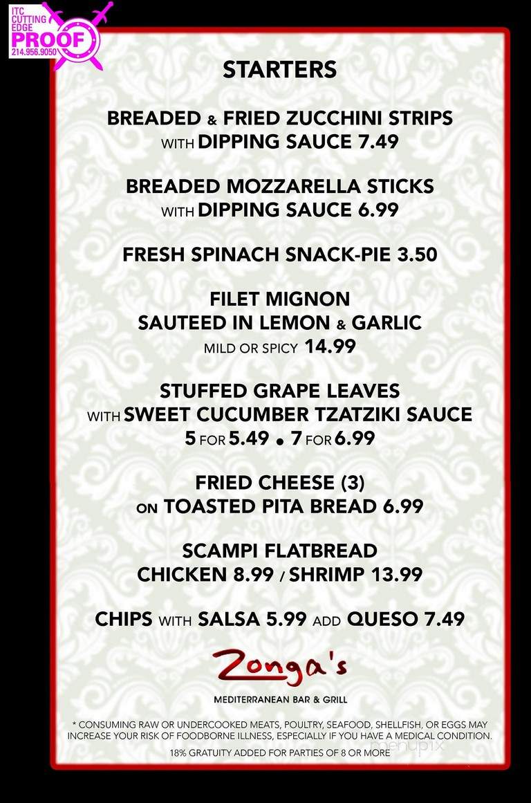 Zonga's - North Richland Hills, TX menu_pic