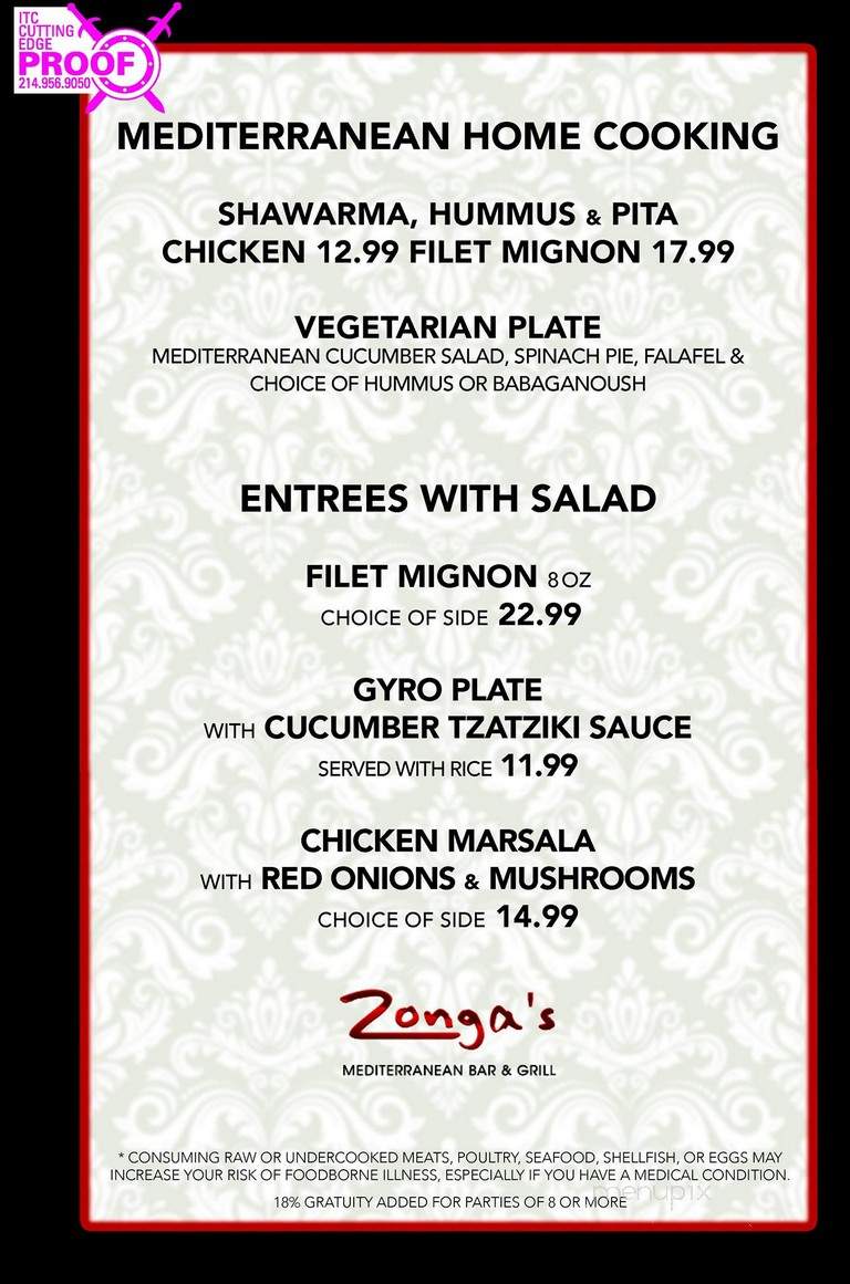 Zonga's - North Richland Hills, TX menu_pic