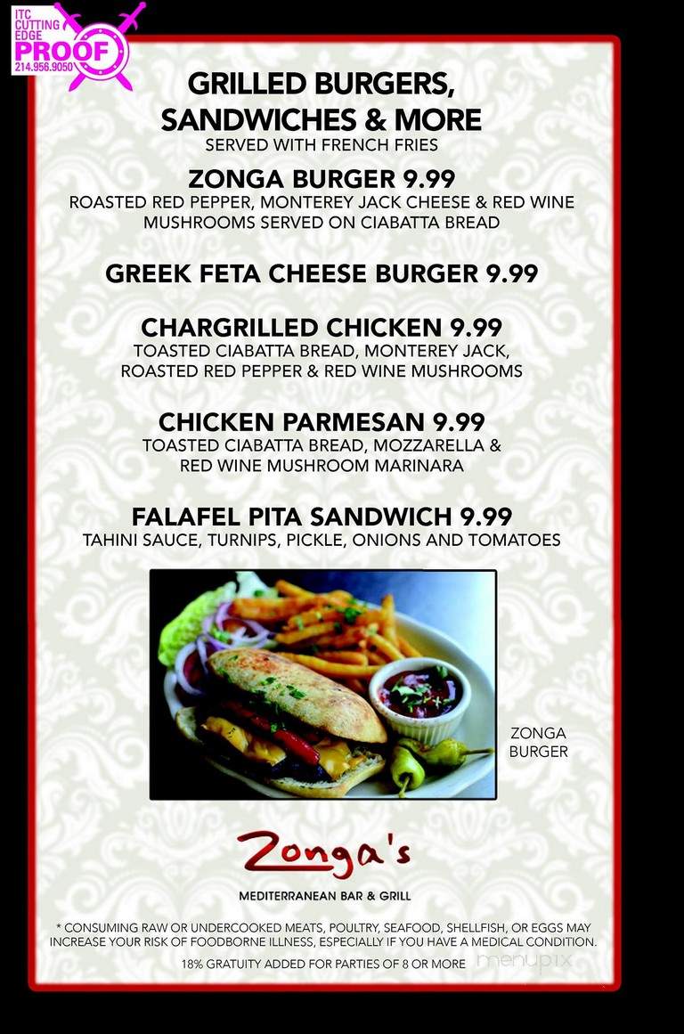 Zonga's - North Richland Hills, TX menu_pic