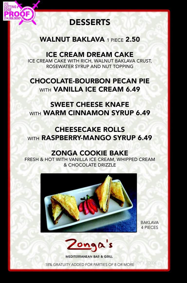 Zonga's - North Richland Hills, TX menu_pic
