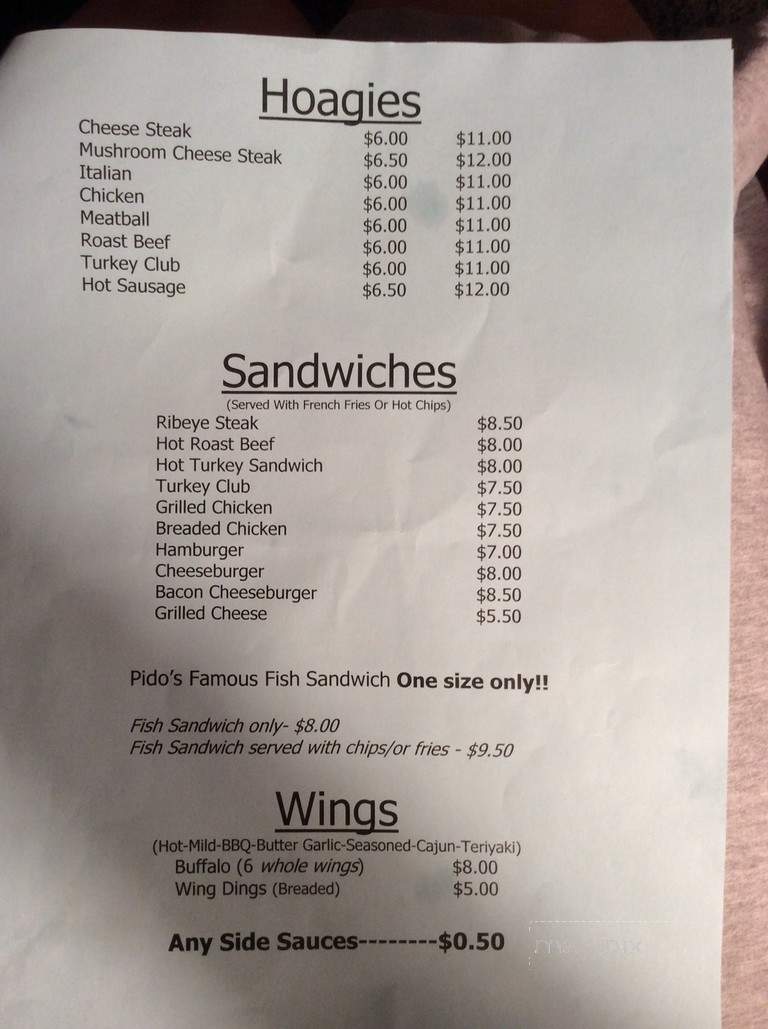 Pido's Pub - Munhall, PA menu_pic