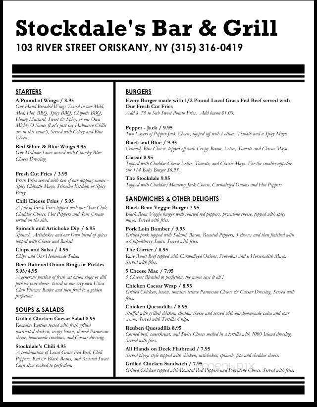 Stockdale's Bar Grill - Oriskany, NY menu_pic