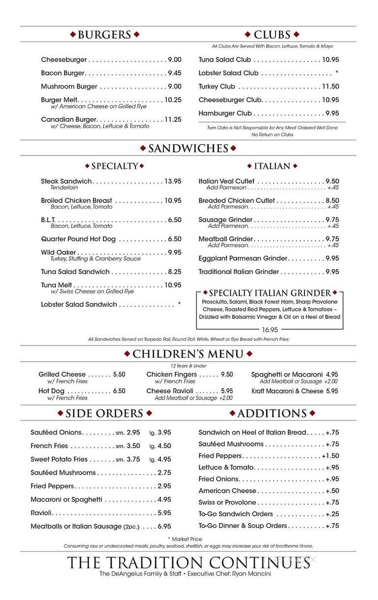 Twin Oaks - Cranston, RI menu_pic