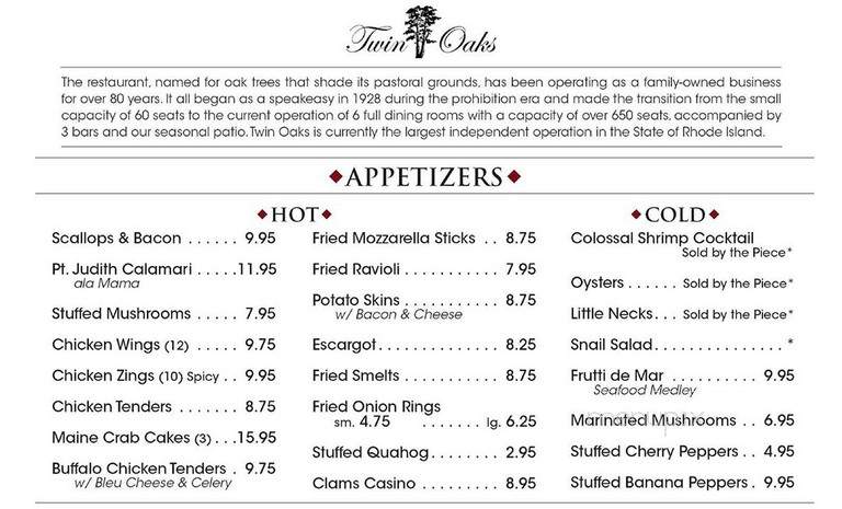 Twin Oaks - Cranston, RI menu_pic
