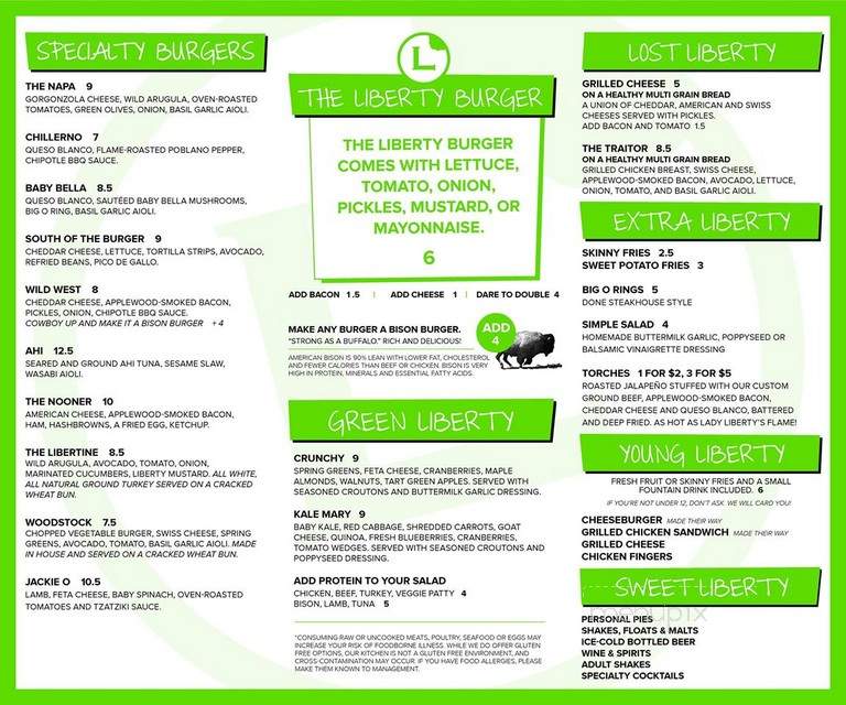 Liberty Burger - Dallas, TX menu_pic