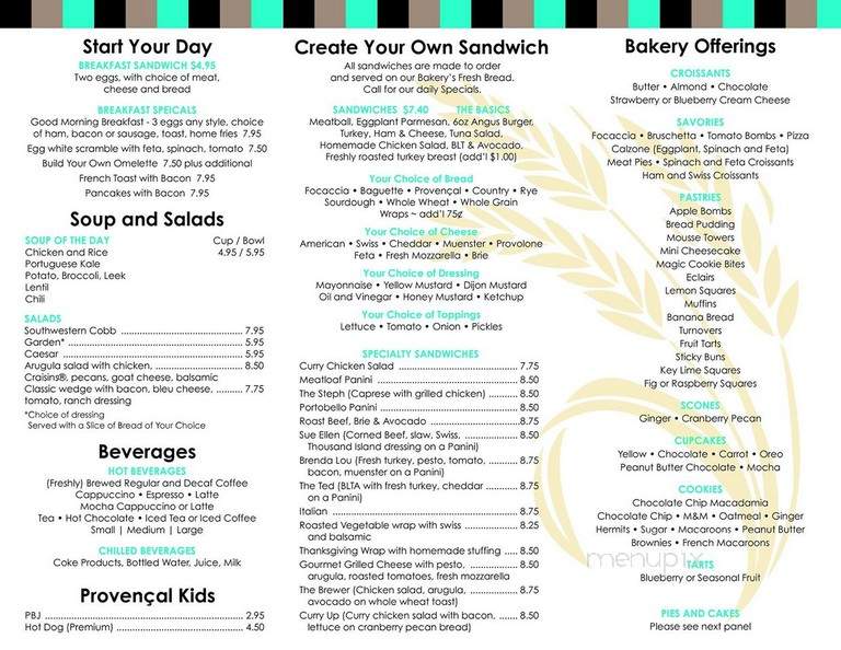 Provencal Bakery - Middletown, RI menu_pic
