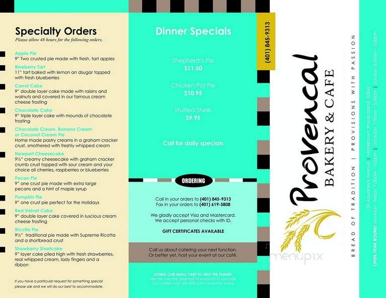 Provencal Bakery - Middletown, RI menu_pic