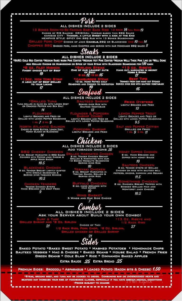 13 Bones - Mount Airy, NC menu_pic