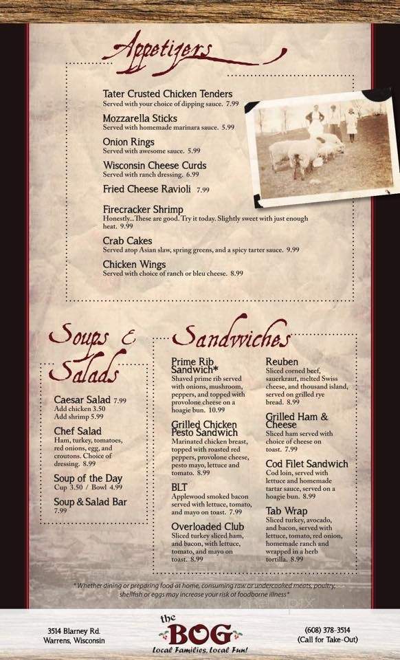 Bog - Warrens, WI menu_pic
