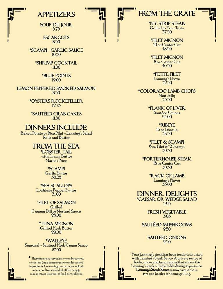 Lanning's Restaurant - Akron, OH menu_pic