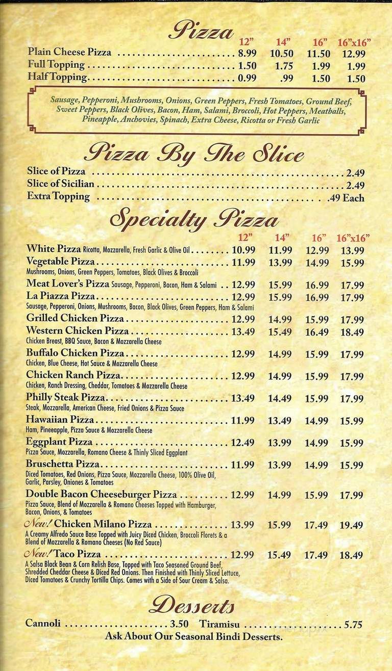 La Piazza Italian Restorante - Lititz, PA menu_pic