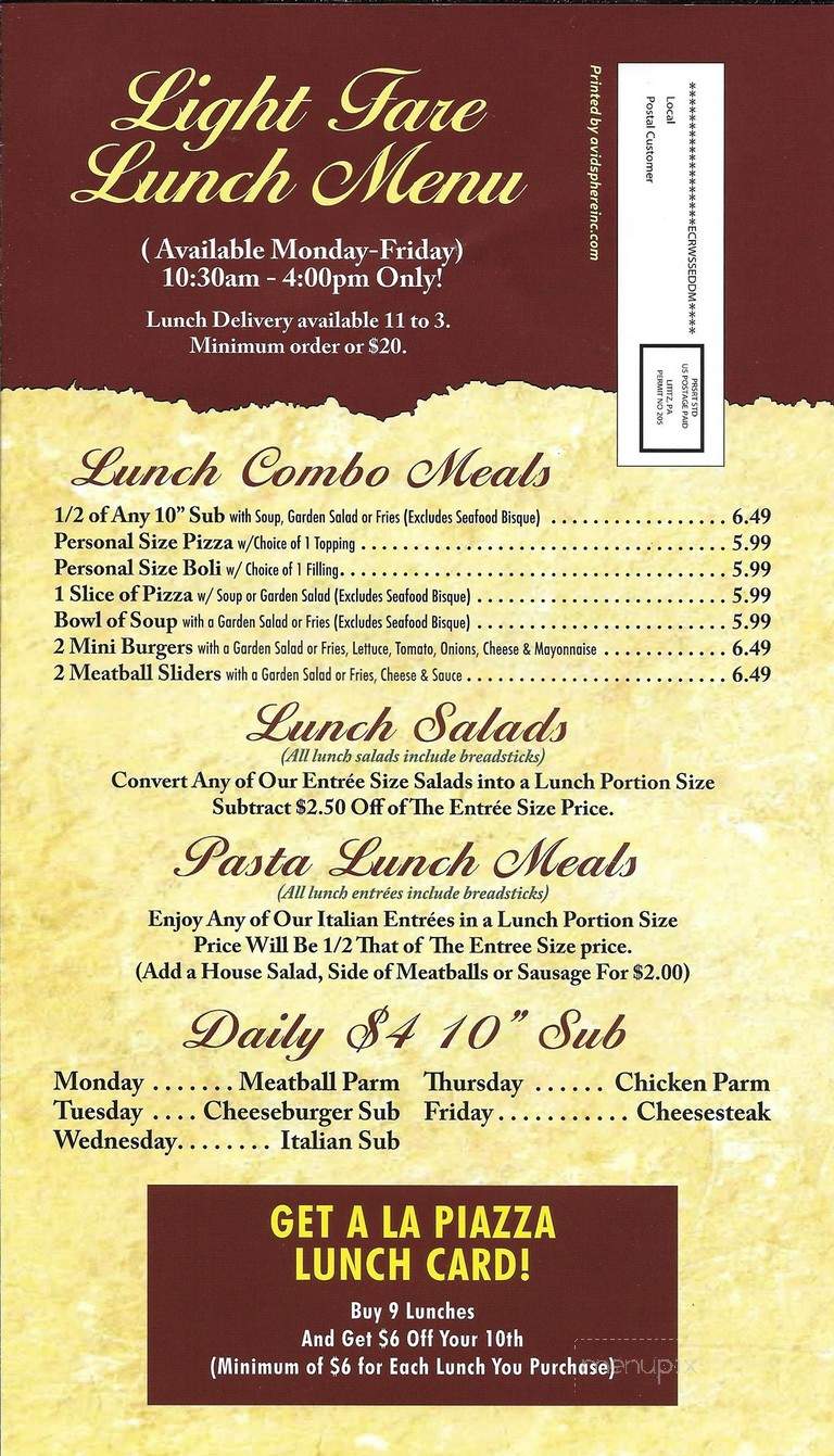 La Piazza Italian Restorante - Lititz, PA menu_pic