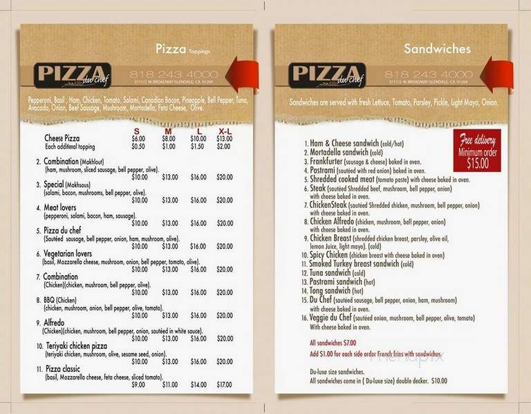 Pizza Du Chef - Glendale, CA menu_pic