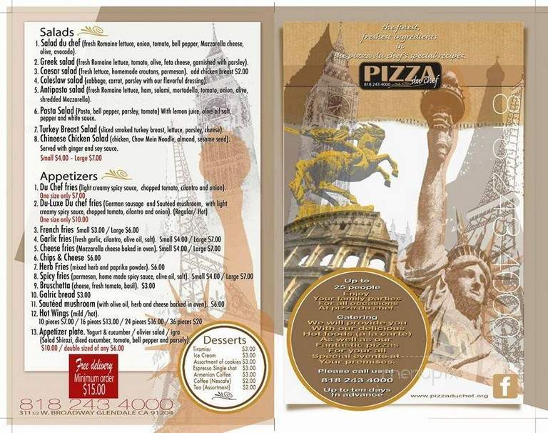 Pizza Du Chef - Glendale, CA menu_pic