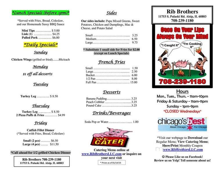 Rib Brothers - Alsip, IL menu_pic