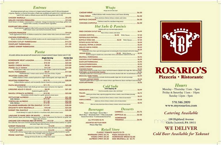 Rosario's Pizzeria - Clarks Summit, PA menu_pic