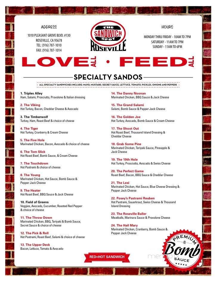 Sandwich sales spot menu