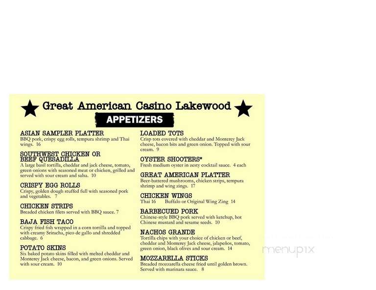 Restaurant at Great American Casino - Lakewood, WA menu_pic