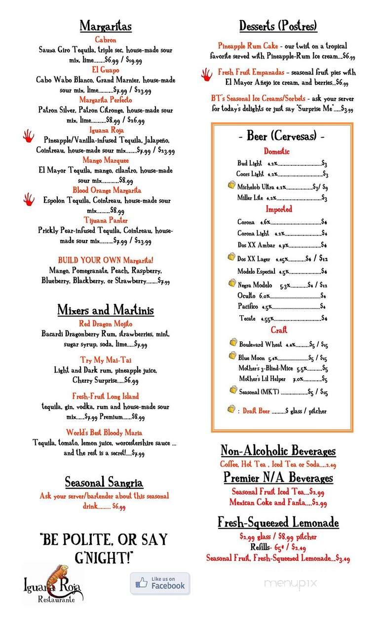 Iguana Roja Restaurante - Ozark, MO menu_pic