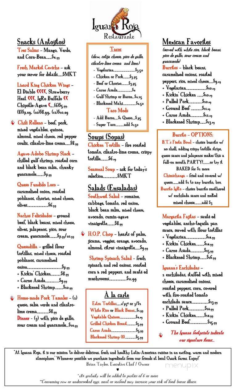 Iguana Roja Restaurante - Ozark, MO menu_pic