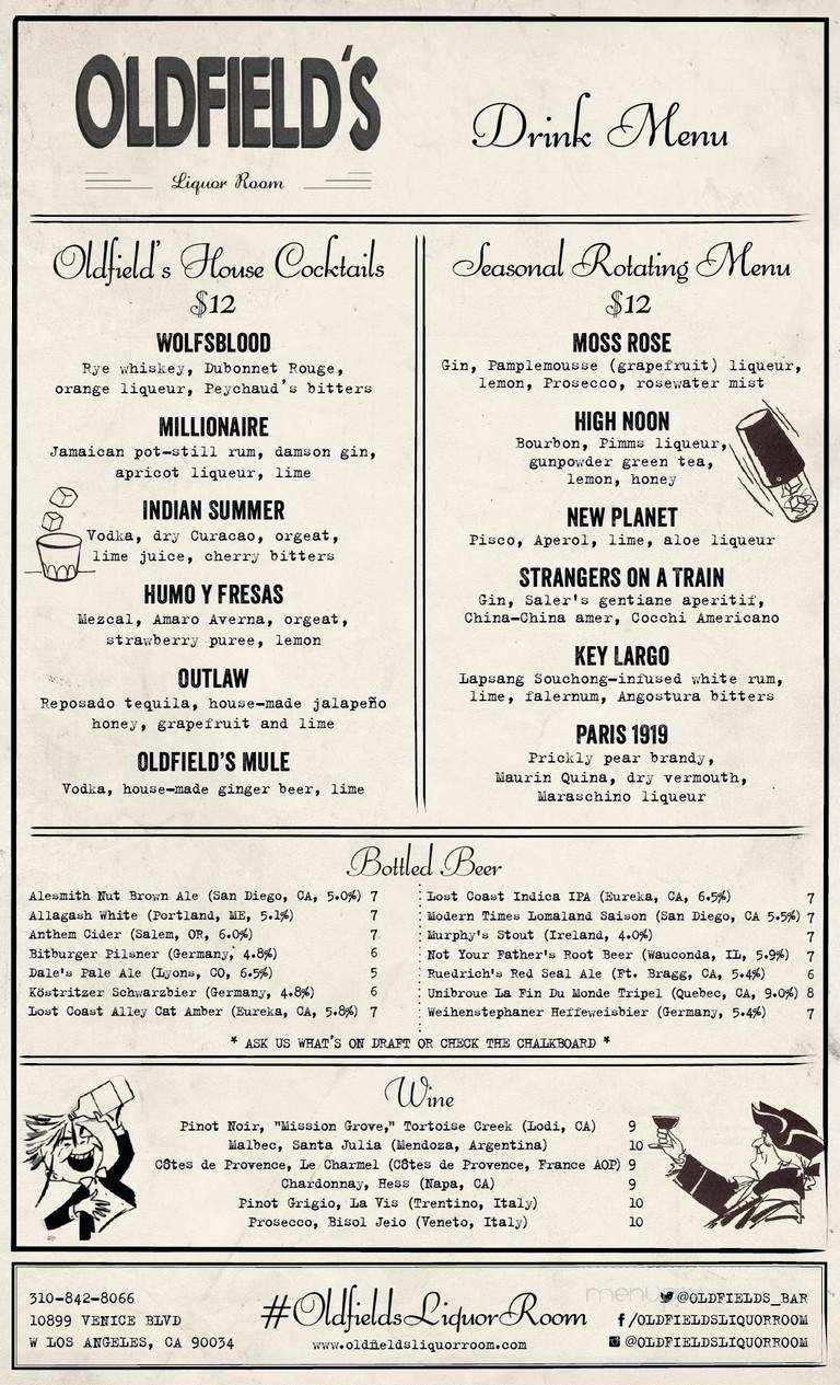 Oldfields Liquor Room - Los Angeles, CA menu_pic